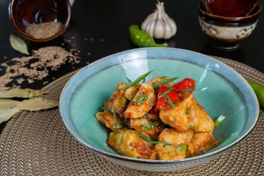 chicken bowl with rice beans and fresh toppings