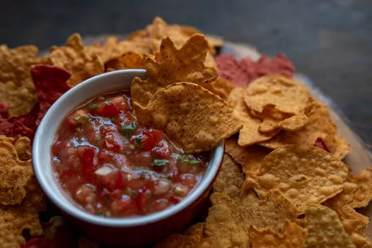 chips and salsa with three different salsas